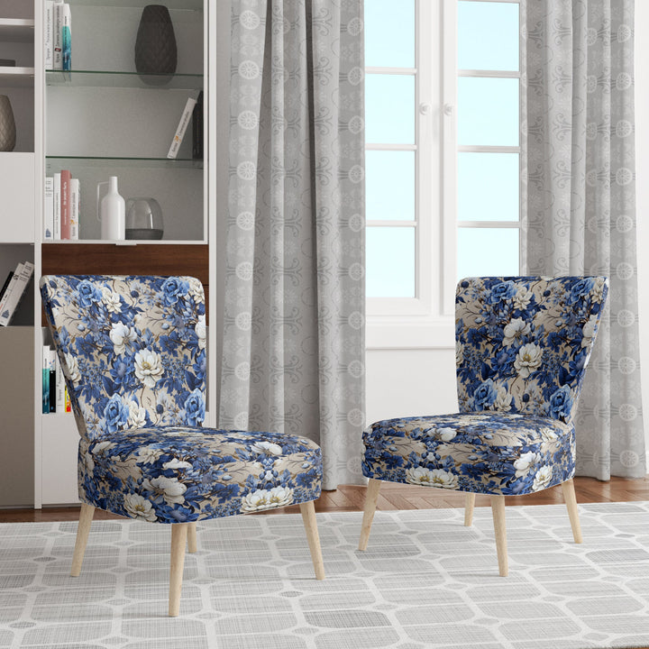 Cobalt Blue Chinoiserie Ii Victorian Pattern - Cottage Accent Side Chair