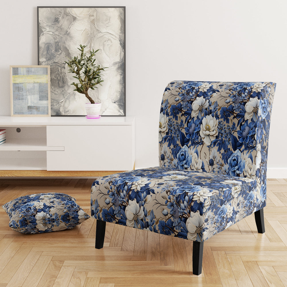 Cobalt Blue Chinoiserie Ii Victorian Pattern - Cottage Accent Side Chair