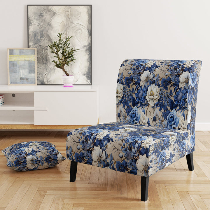 Cobalt Blue Chinoiserie Ii Victorian Pattern - Cottage Accent Side Chair