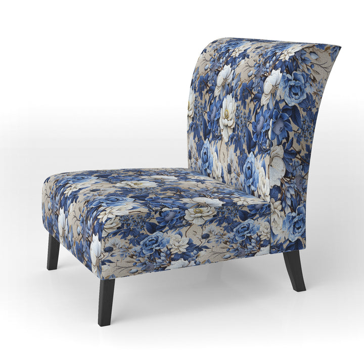 Cobalt Blue Chinoiserie Ii Victorian Pattern - Cottage Accent Side Chair
