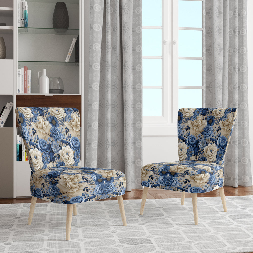 Blue Neo Victorian Roses Victorian Pattern - Cottage Arm Chair