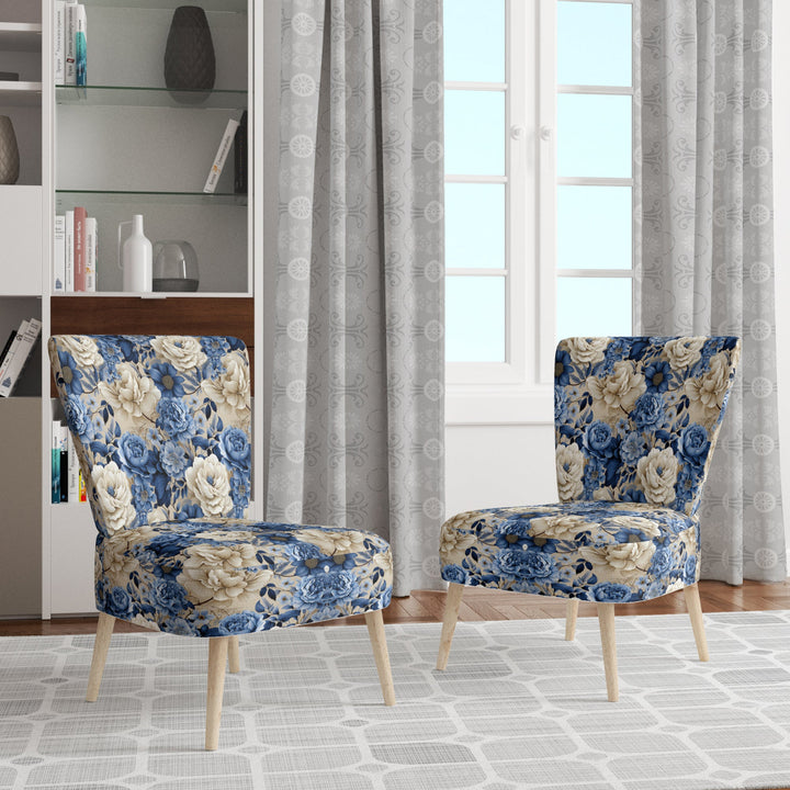 Blue Neo Victorian Roses Victorian Pattern - Cottage Arm Chair