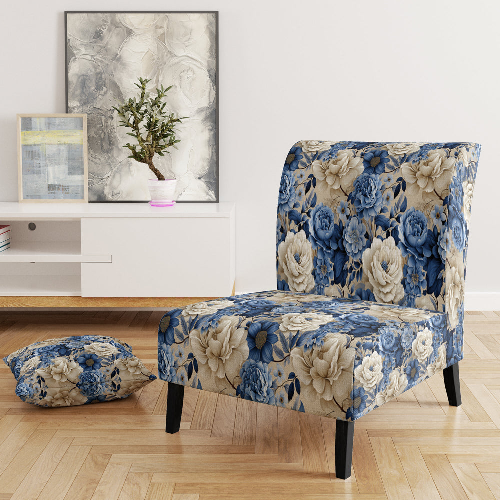 Blue Neo Victorian Roses Victorian Pattern - Cottage Arm Chair