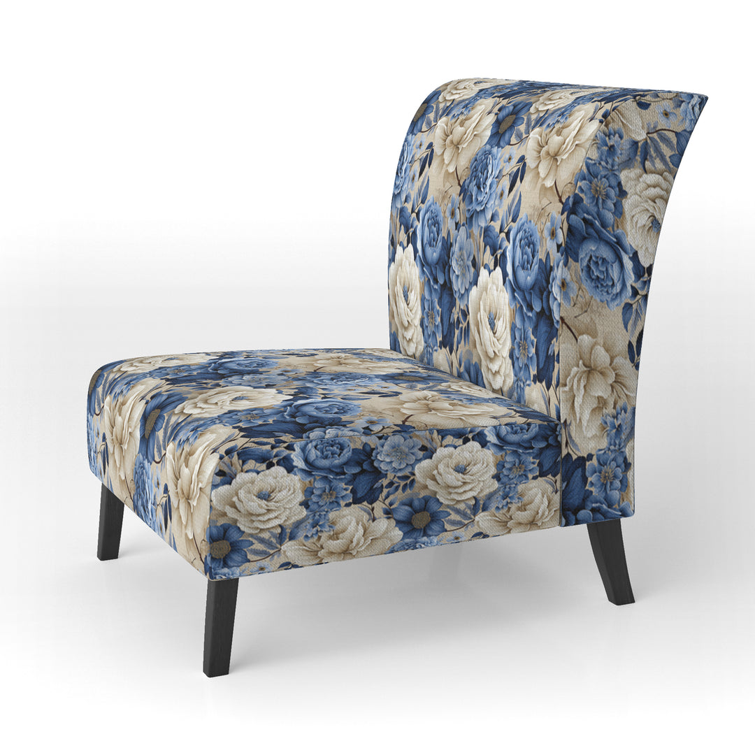 Blue Neo Victorian Roses Victorian Pattern - Cottage Arm Chair