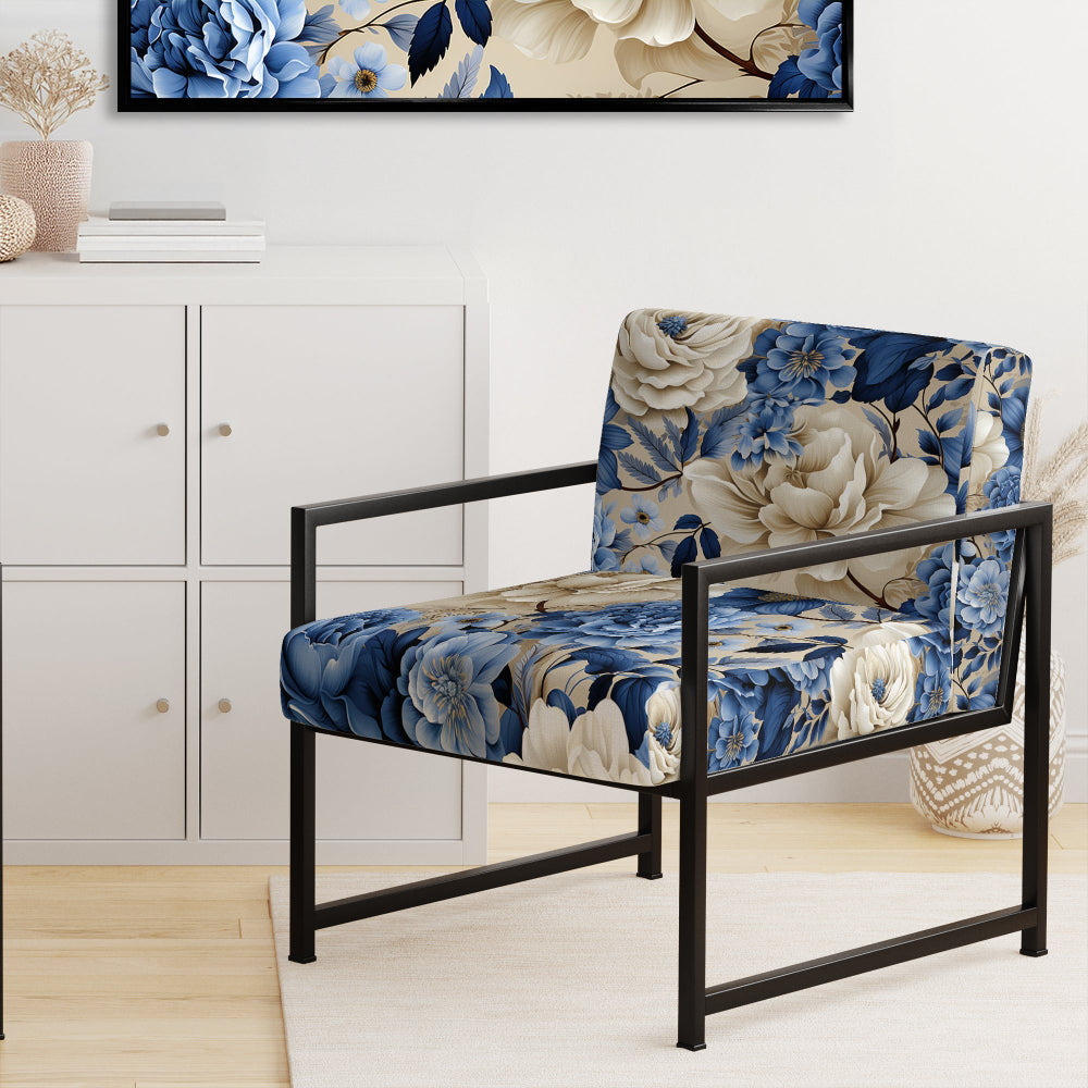 Blue Neo Victorian Roses Victorian Pattern - Cottage Arm Chair