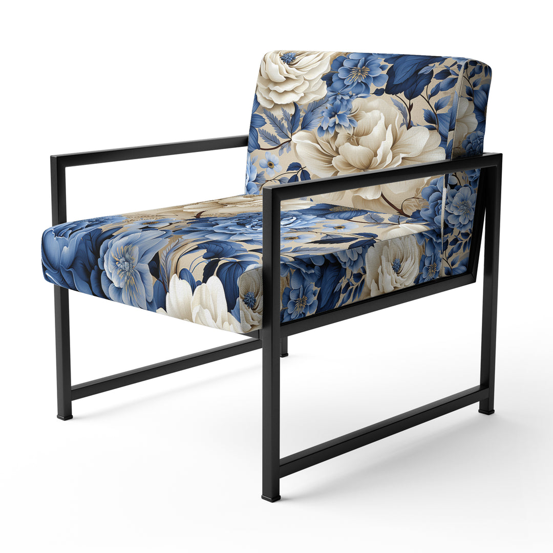 Blue Neo Victorian Roses Victorian Pattern - Cottage Arm Chair