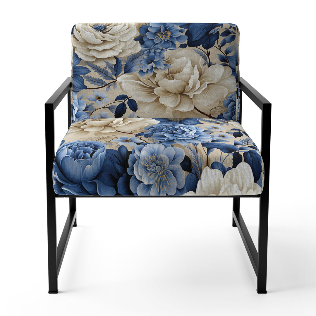 Blue Neo Victorian Roses Victorian Pattern - Cottage Arm Chair