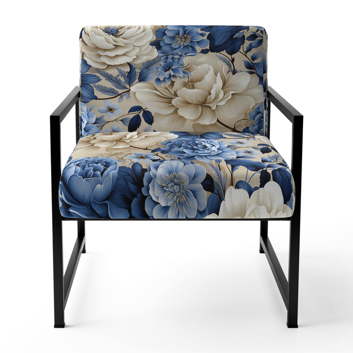 Blue Neo Victorian Roses Victorian Pattern - Cottage Arm Chair