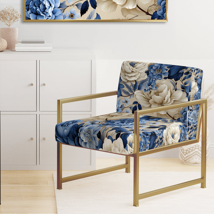 Blue Neo Victorian Roses Victorian Pattern - Cottage Arm Chair