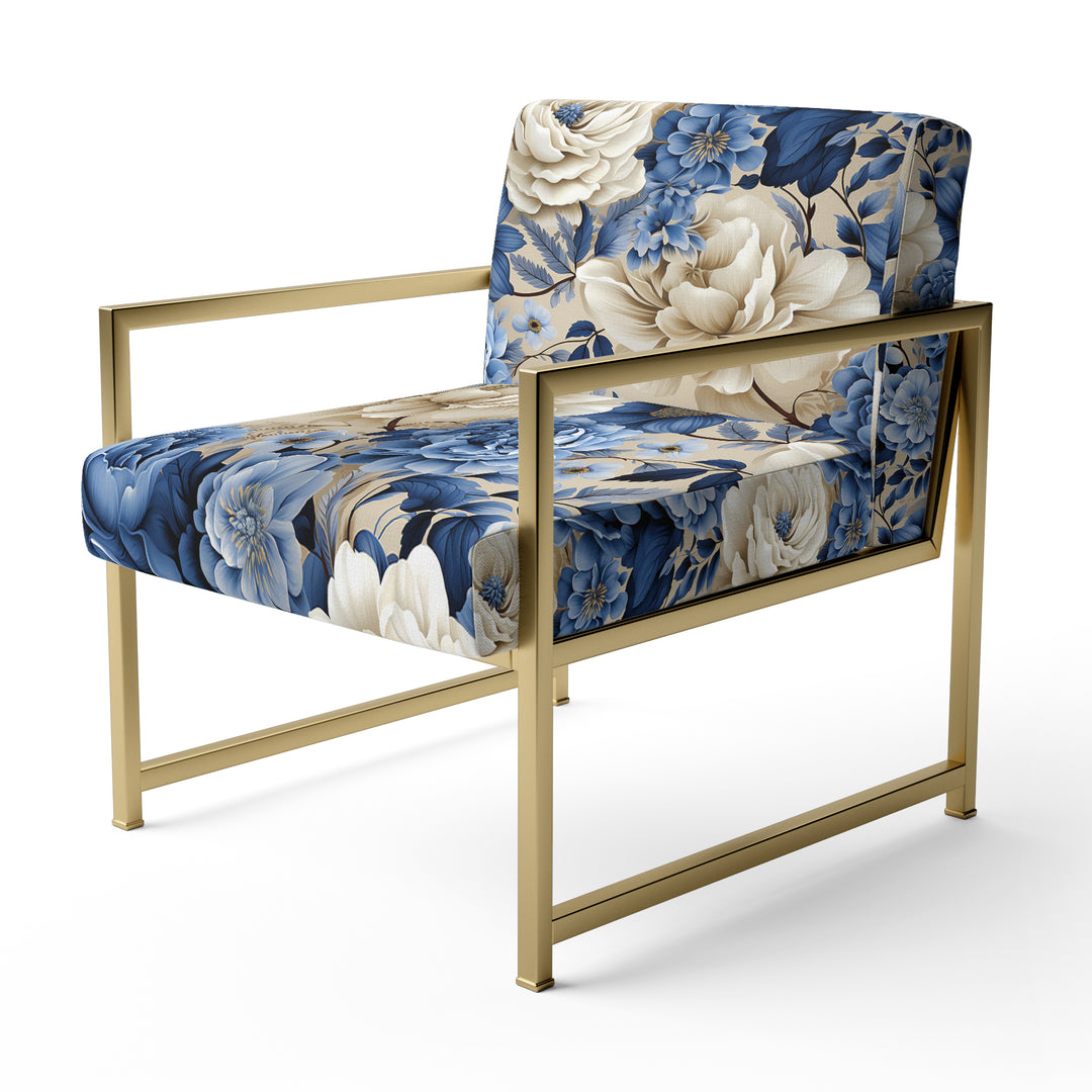 Blue Neo Victorian Roses Victorian Pattern - Cottage Arm Chair