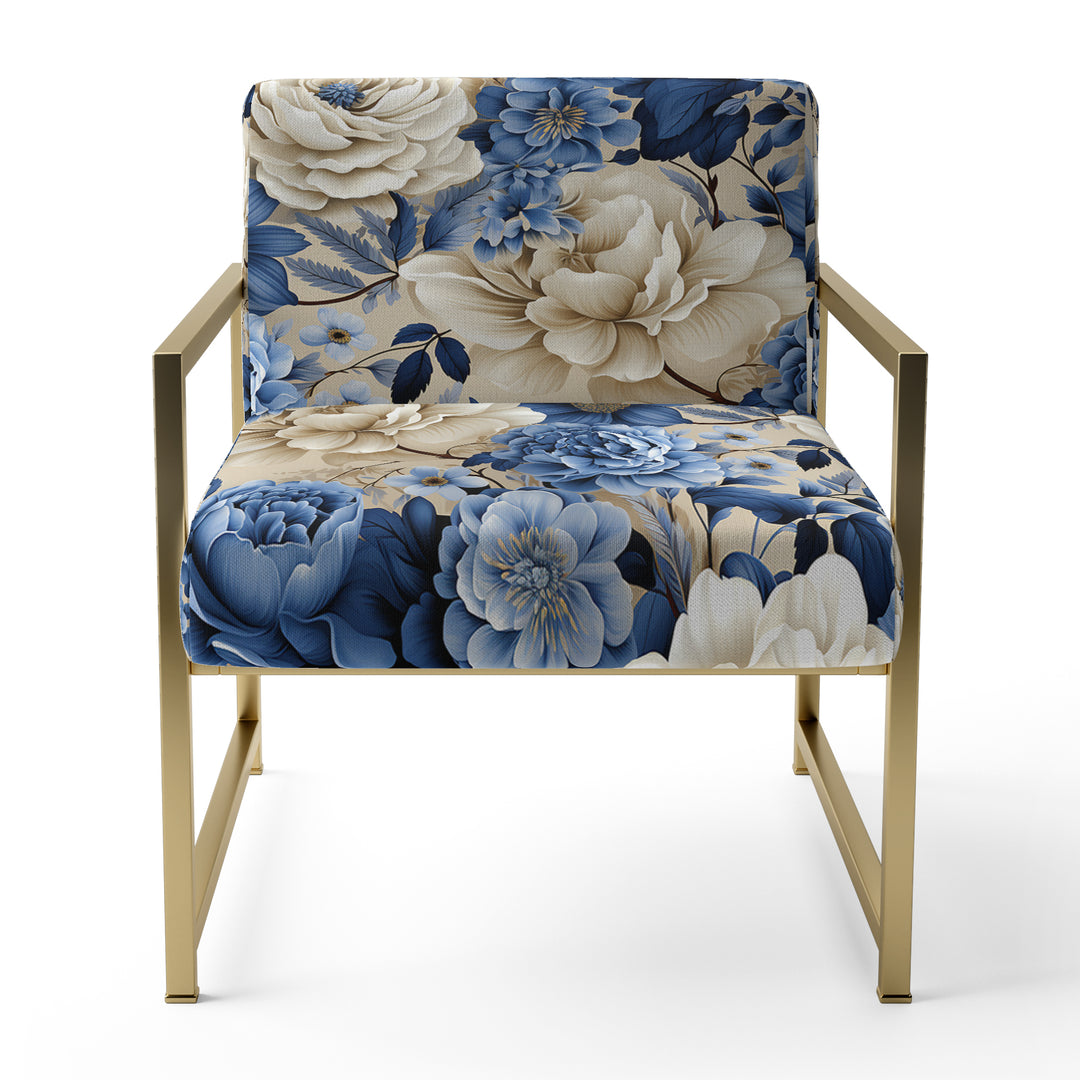 Blue Neo Victorian Roses Victorian Pattern - Cottage Arm Chair