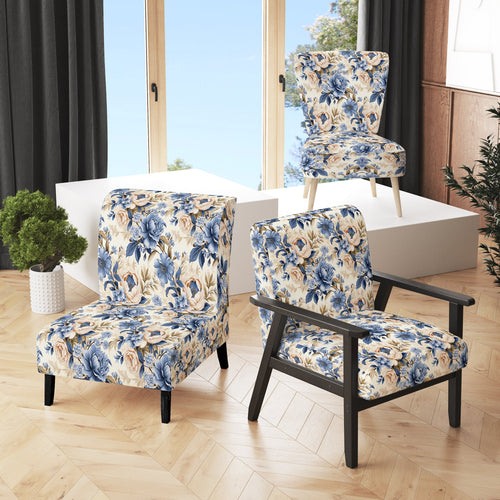 Cobalt Blue Victorian Rococo Victorian Pattern - Cottage Accent Slipper Chair