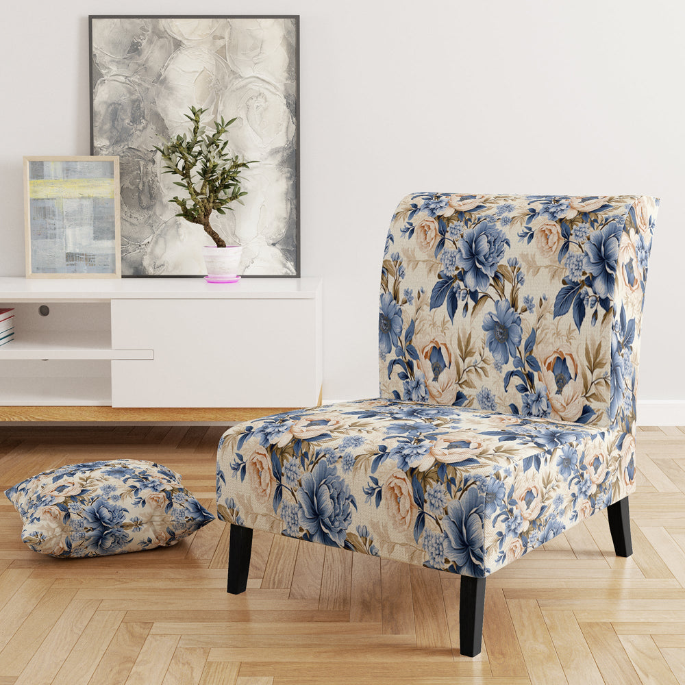 Cobalt Blue Victorian Rococo Victorian Pattern - Cottage Accent Slipper Chair