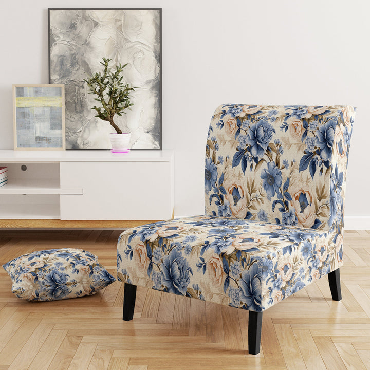 Cobalt Blue Victorian Rococo Victorian Pattern - Cottage Accent Slipper Chair