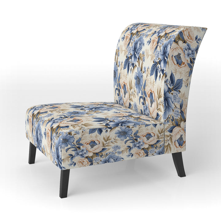Cobalt Blue Victorian Rococo Victorian Pattern - Cottage Accent Slipper Chair