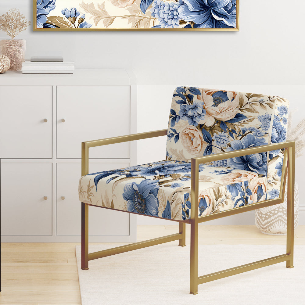 Cobalt Blue Victorian Rococo Victorian Pattern - Cottage Accent Slipper Chair