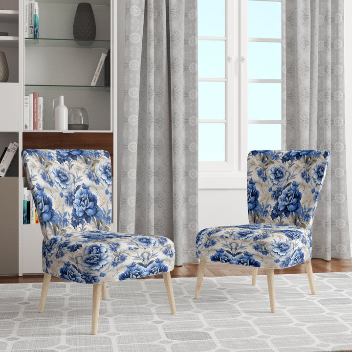 Regal Cobalt Blue Damask Victorian Pattern - Upholstered Cottage Accent Chairs