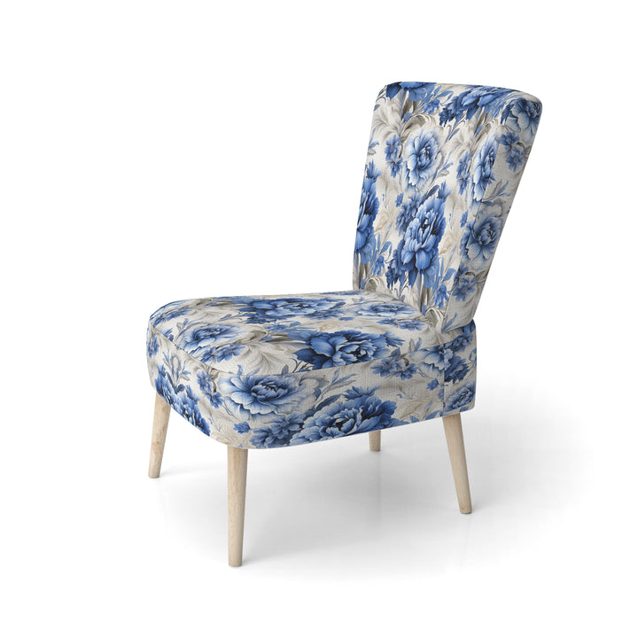 Regal Cobalt Blue Damask Victorian Pattern - Upholstered Cottage Accent Chairs