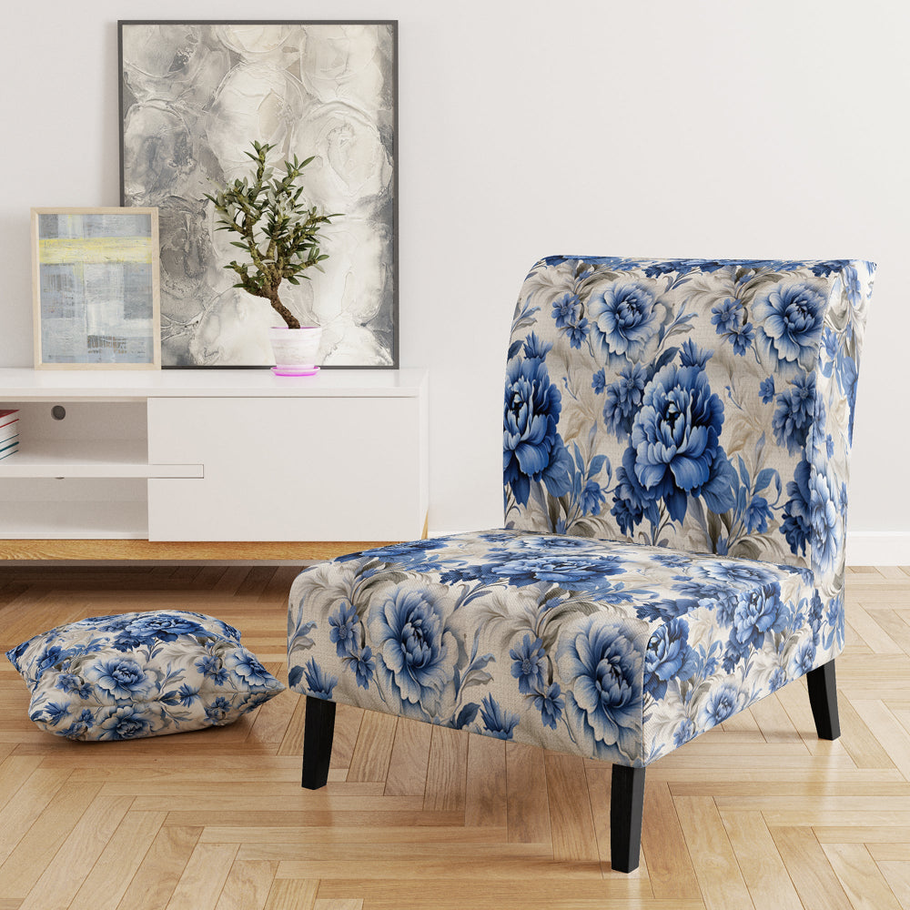 Regal Cobalt Blue Damask Victorian Pattern - Upholstered Cottage Accent Chairs
