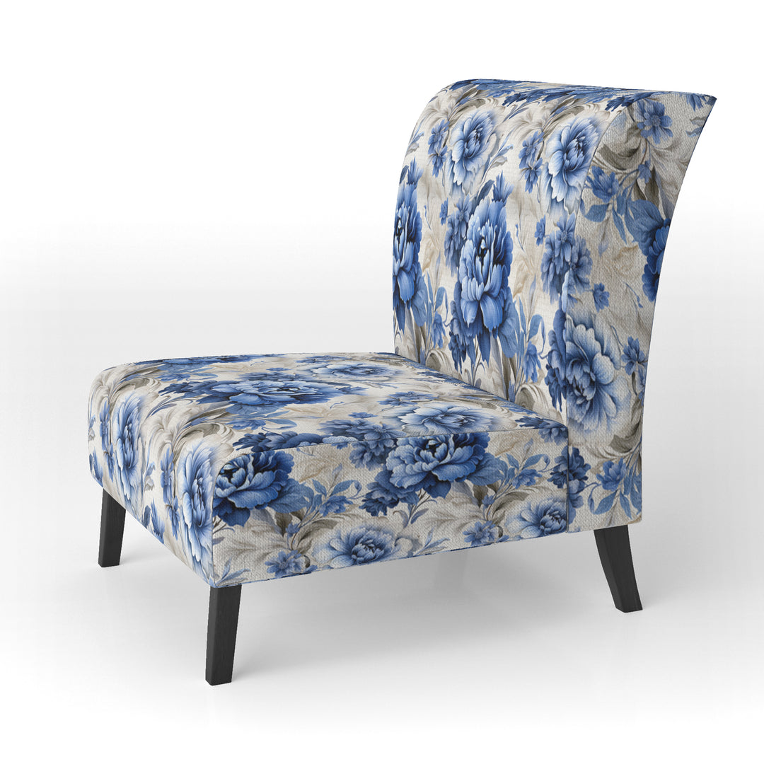 Regal Cobalt Blue Damask Victorian Pattern - Upholstered Cottage Accent Chairs