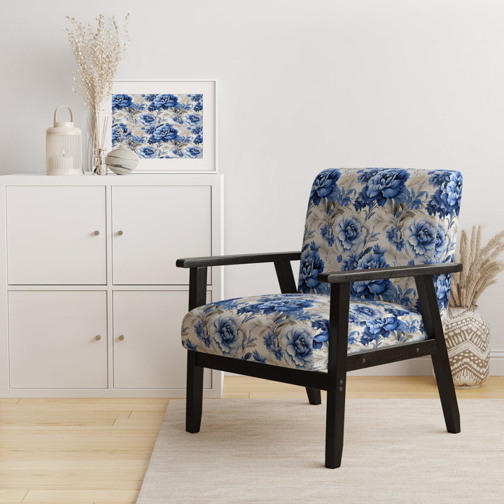 Regal Cobalt Blue Damask Victorian Pattern - Upholstered Cottage Accent Chairs