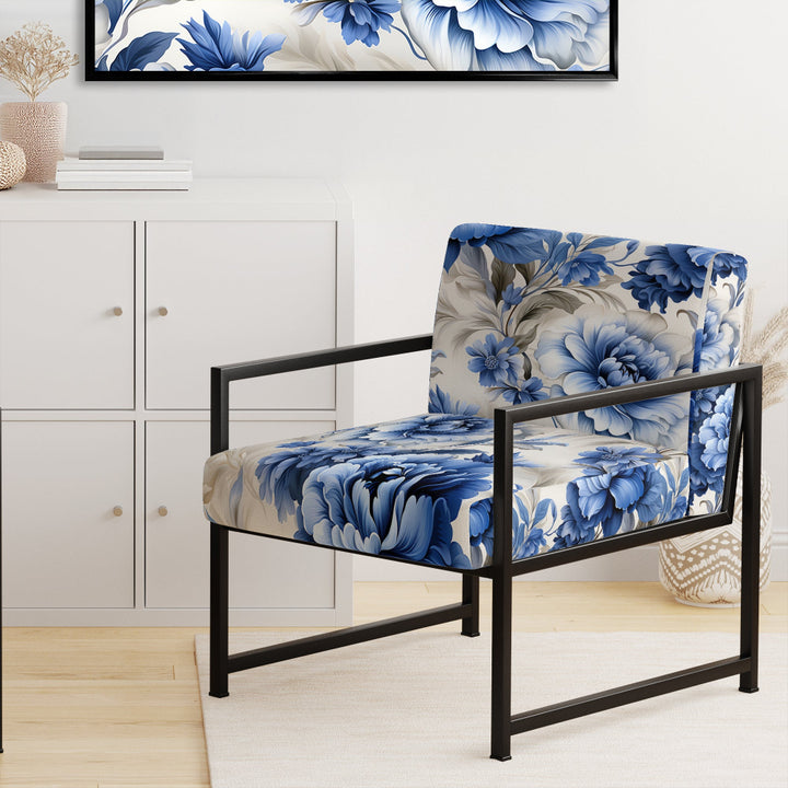 Regal Cobalt Blue Damask Victorian Pattern - Upholstered Cottage Accent Chairs