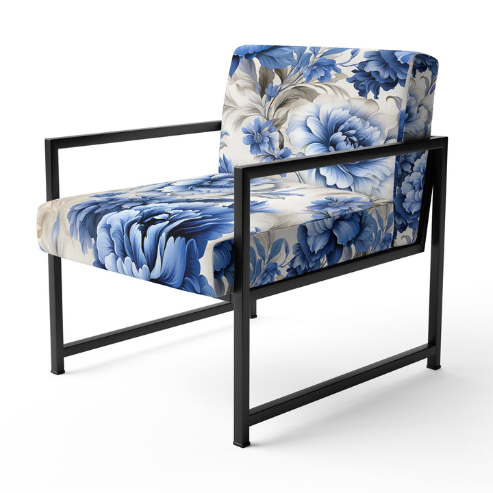 Regal Cobalt Blue Damask Victorian Pattern - Upholstered Cottage Accent Chairs