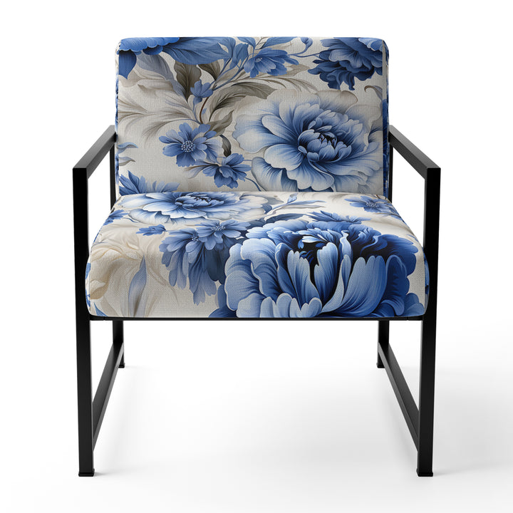 Regal Cobalt Blue Damask Victorian Pattern - Upholstered Cottage Accent Chairs