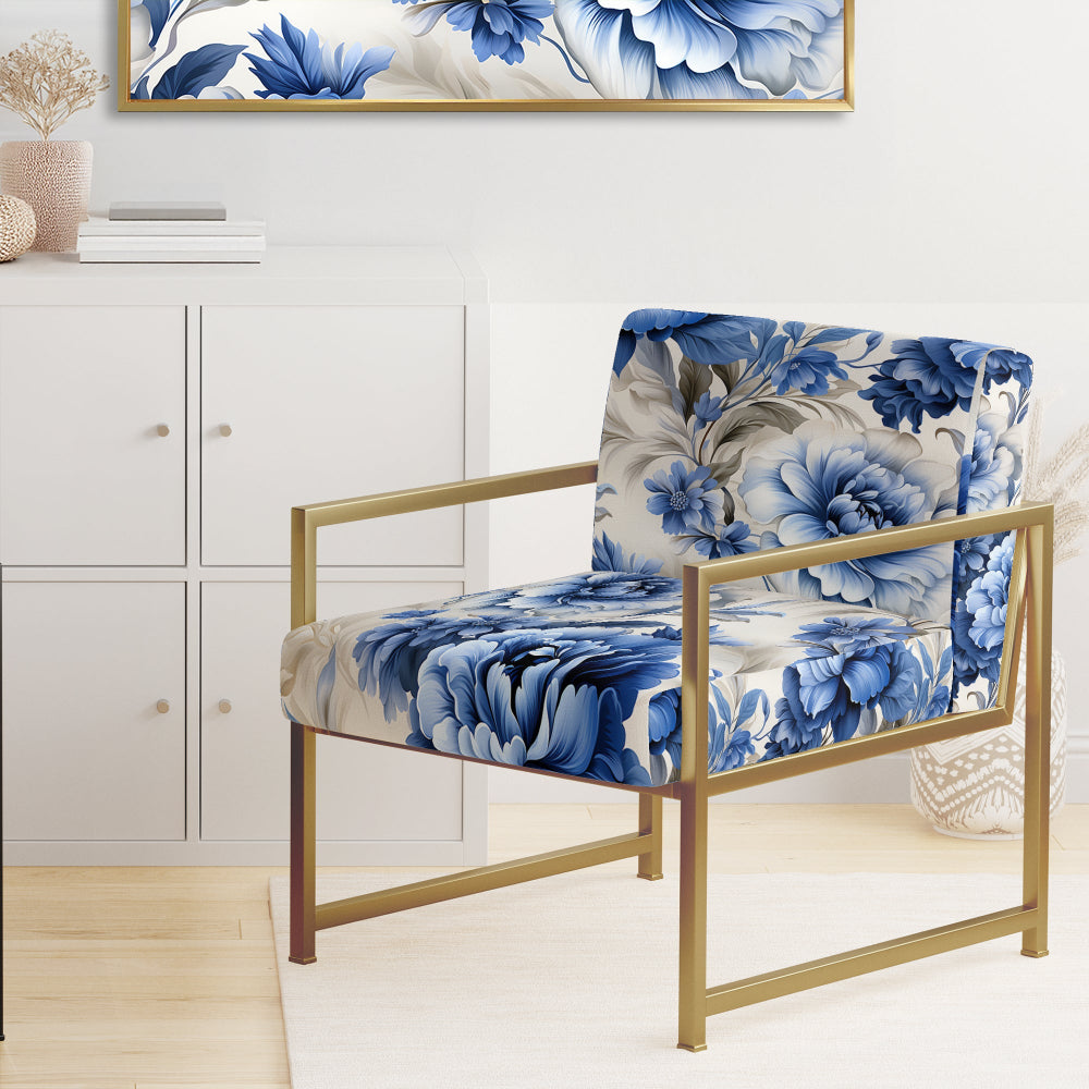 Regal Cobalt Blue Damask Victorian Pattern - Upholstered Cottage Accent Chairs