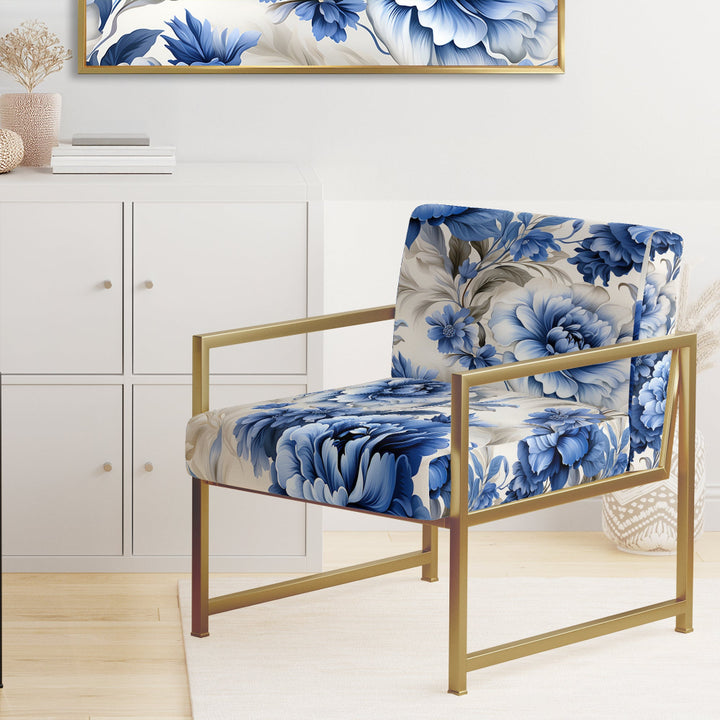 Regal Cobalt Blue Damask Victorian Pattern - Upholstered Cottage Accent Chairs