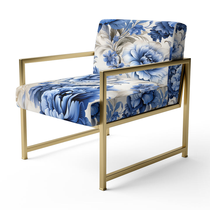 Regal Cobalt Blue Damask Victorian Pattern - Upholstered Cottage Accent Chairs