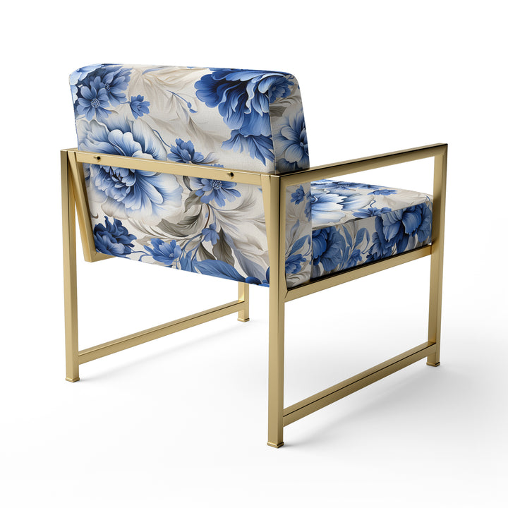 Regal Cobalt Blue Damask Victorian Pattern - Upholstered Cottage Accent Chairs