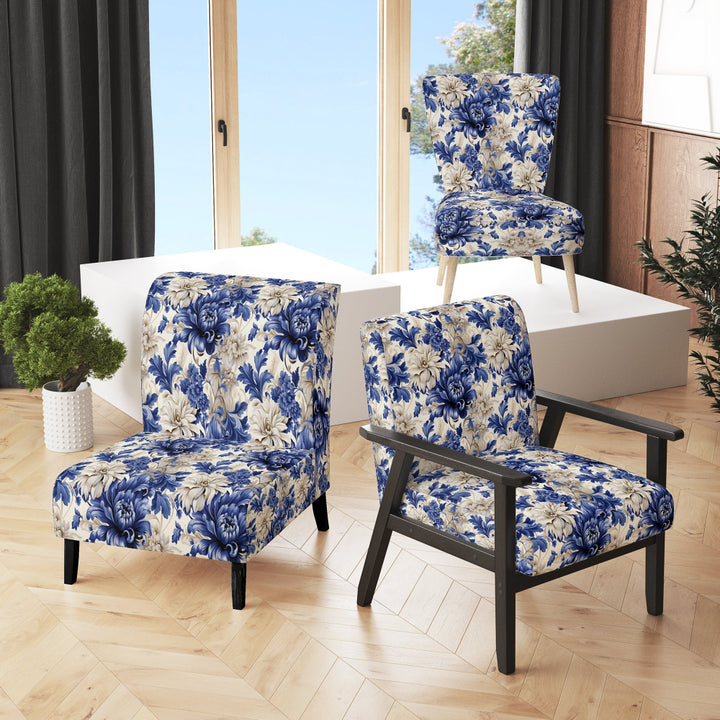 Victorian Cobalt Blue Brocade Victorian Pattern - Cottage Arm Chair