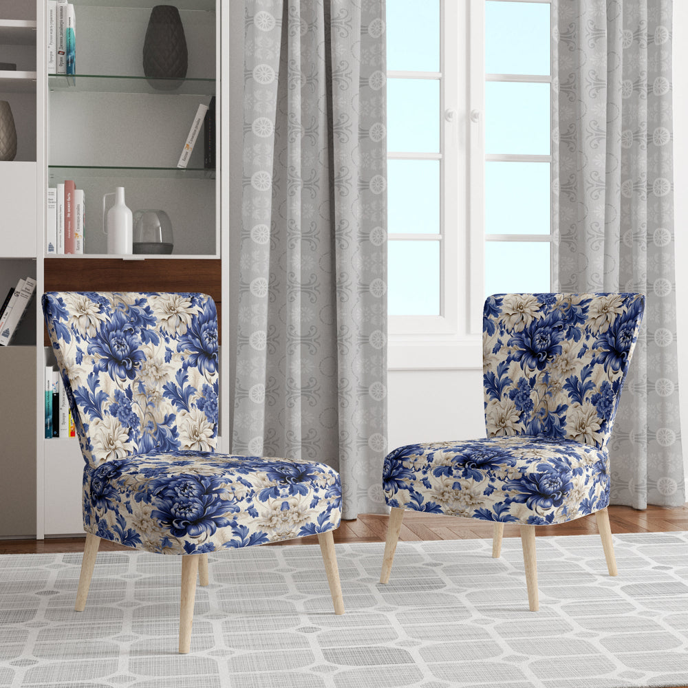 Victorian Cobalt Blue Brocade Victorian Pattern - Cottage Arm Chair