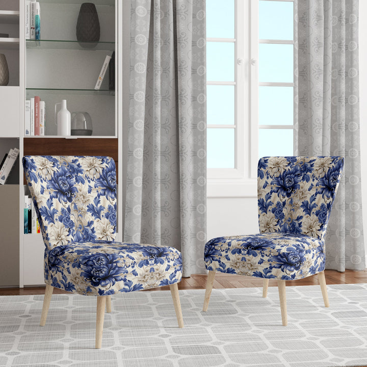 Victorian Cobalt Blue Brocade Victorian Pattern - Cottage Arm Chair