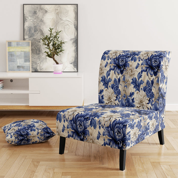 Victorian Cobalt Blue Brocade Victorian Pattern - Cottage Arm Chair