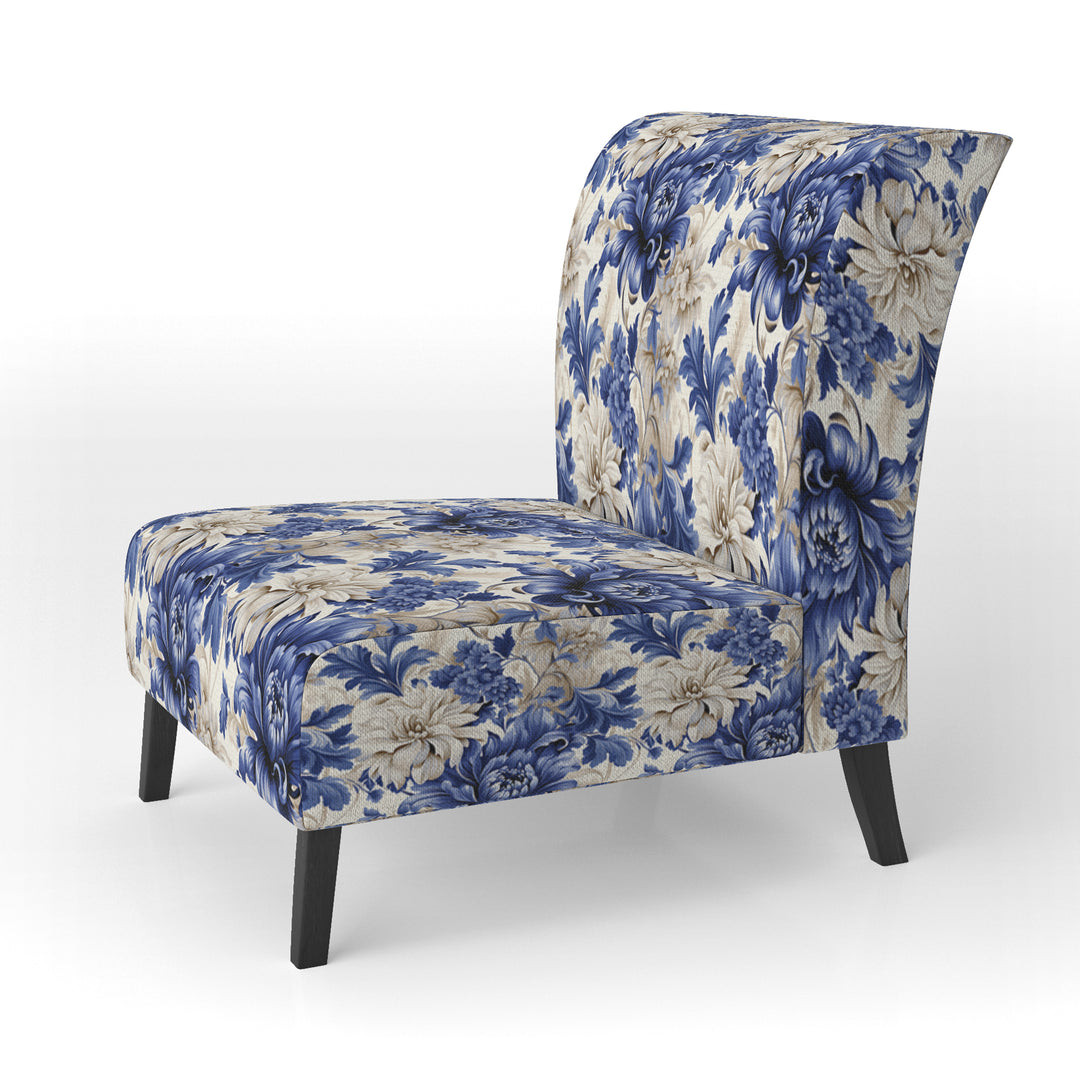 Victorian Cobalt Blue Brocade Victorian Pattern - Cottage Arm Chair