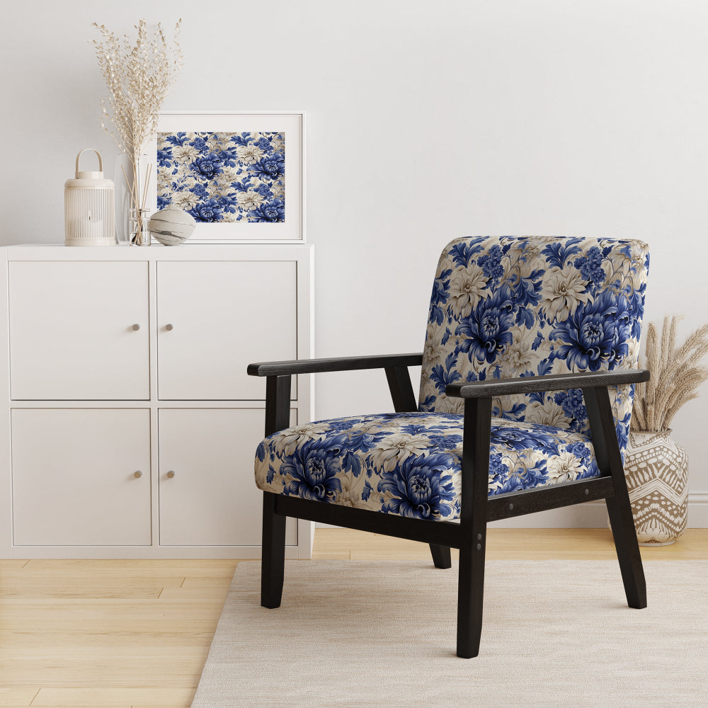 Victorian Cobalt Blue Brocade Victorian Pattern - Cottage Arm Chair