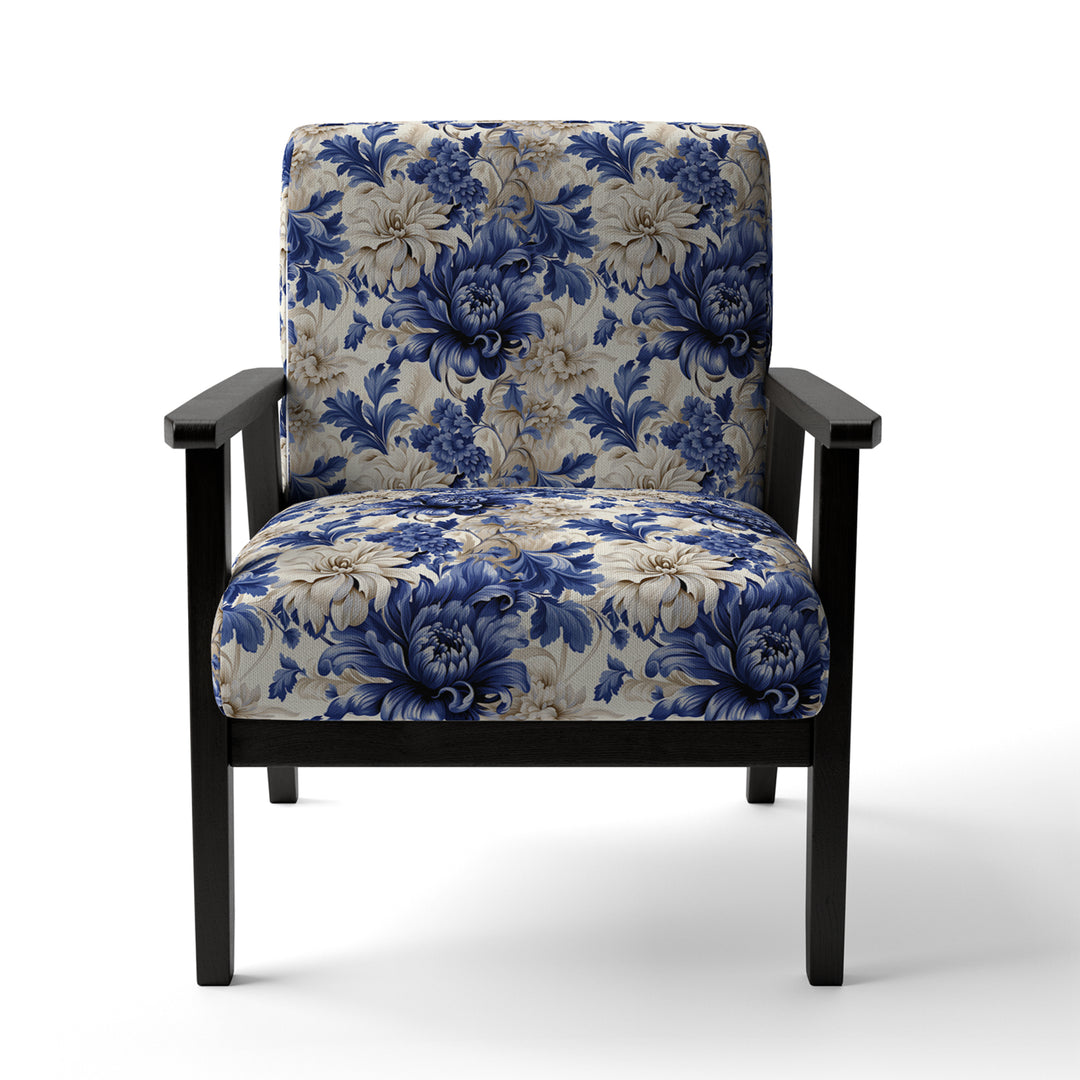 Victorian Cobalt Blue Brocade Victorian Pattern - Cottage Arm Chair