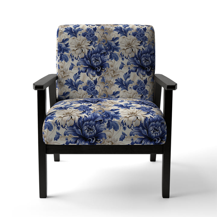 Victorian Cobalt Blue Brocade Victorian Pattern - Cottage Arm Chair