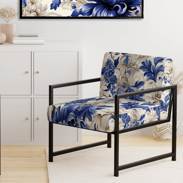 Victorian Cobalt Blue Brocade Victorian Pattern - Cottage Arm Chair