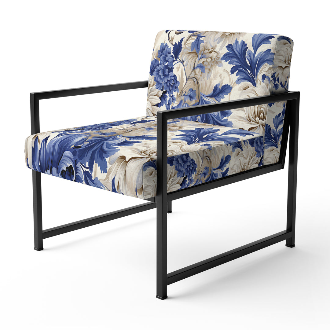 Victorian Cobalt Blue Brocade Victorian Pattern - Cottage Arm Chair