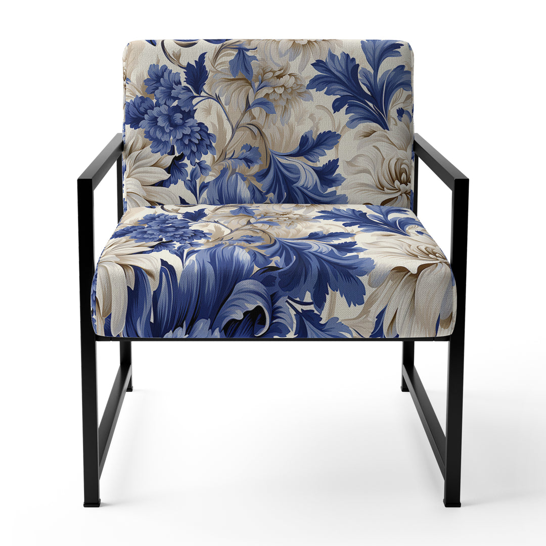 Victorian Cobalt Blue Brocade Victorian Pattern - Cottage Arm Chair