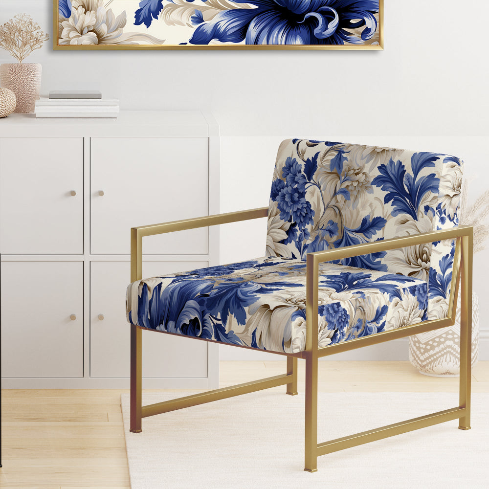Victorian Cobalt Blue Brocade Victorian Pattern - Cottage Arm Chair