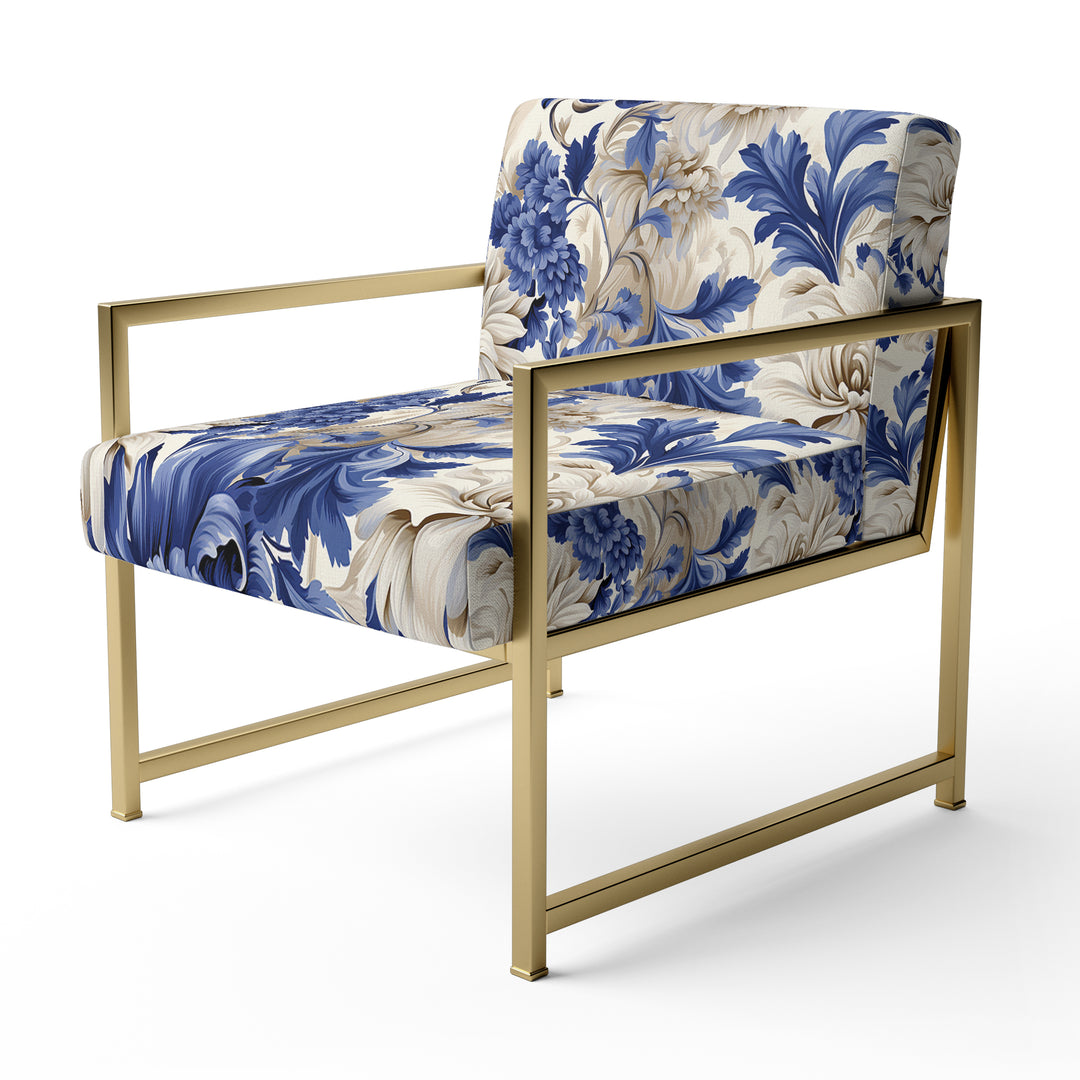 Victorian Cobalt Blue Brocade Victorian Pattern - Cottage Arm Chair