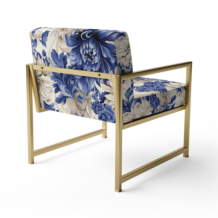 Victorian Cobalt Blue Brocade Victorian Pattern - Cottage Arm Chair
