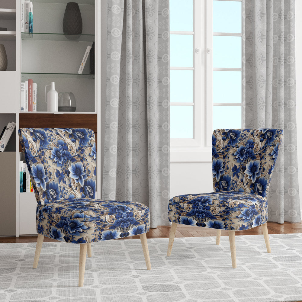 Cobalt Blue And White Victorian Floral Pattern - Cottage Accent Side Chair