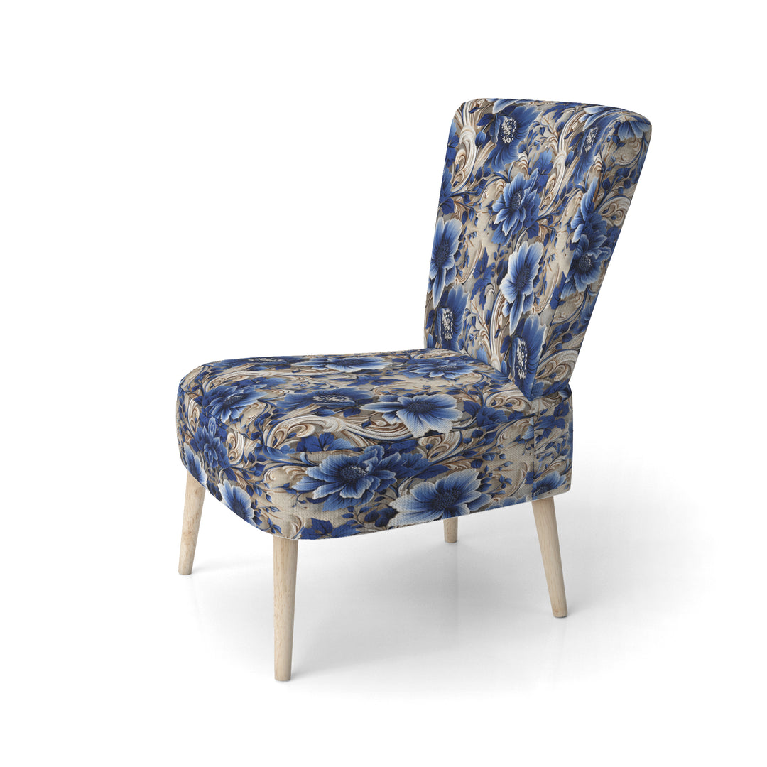 Cobalt Blue And White Victorian Floral Pattern - Cottage Accent Side Chair