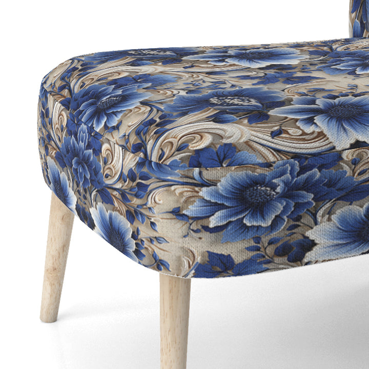 Cobalt Blue And White Victorian Floral Pattern - Cottage Accent Side Chair
