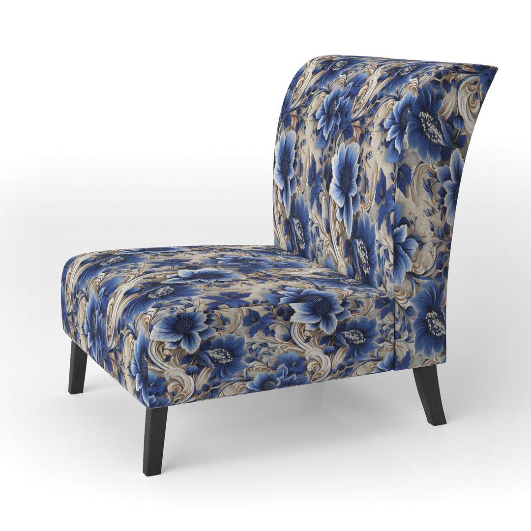 Cobalt Blue And White Victorian Floral Pattern - Cottage Accent Side Chair